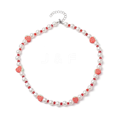 3Pcs 3 Style Fruit Polymer Clay & Glass Seed & Acrylic Pearl Beaded Necklaces Set NJEW-JN04582-1