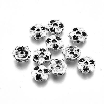 Antique Silver Plated Alloy Enamel Bead Caps LS-ENAM-J189-07AS-02-1