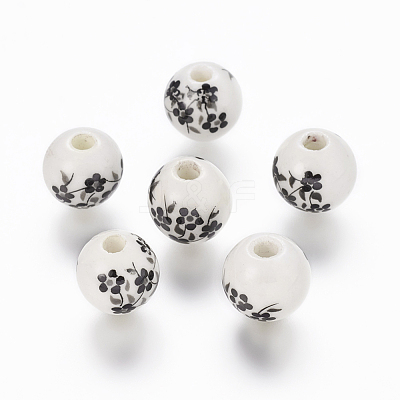 Floral Printed Porcelain Beads PORC-Q201-10mm-5-1