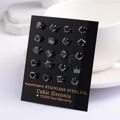 Square Cubic Zirconia Stud Earrings X-EJEW-H306-05-6mm-1