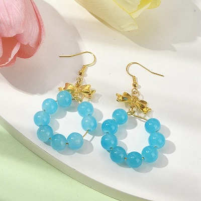 Imitation Jade Glass Beaded Ring Dangle Earrings EJEW-JE05567-01-1