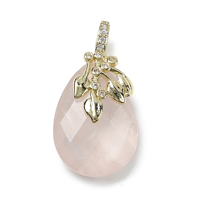Natural Rose Quartz Faceted Teardrop Pendants KK-D021-03D-G-1