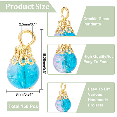 150Pcs Crackle Glass Pendants FIND-DC0001-50-1