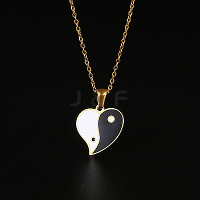 304 Stainless Steel Enamel Yin Yang Pendant Necklaces for Women VV9279-2-1