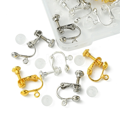 12Pcs 3 Colors Brass Screw On Clip-on Earring Findings KK-FS0001-29-1