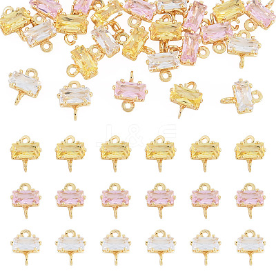 24Pcs 3 Colors Brass Pave Cubic Zirconia Rectangle Connector Charms KK-TA0009-18-1