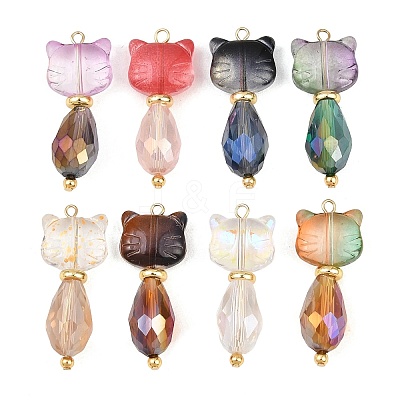 8Pcs Electroplate Glass Pendants X-PALLOY-JF03241-1