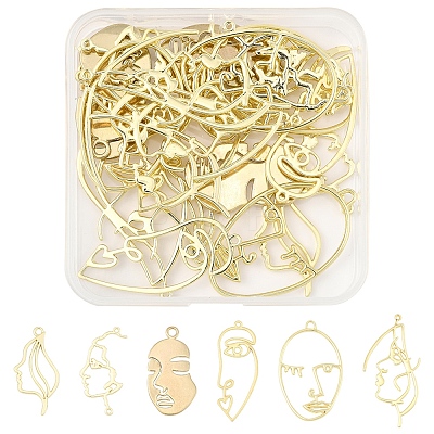 24Pcs 6 Styles Alloy Open Back Bezel Pendants FIND-FS0003-36-1