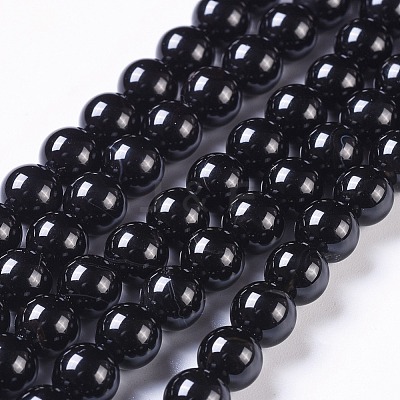 Natural Black Onyx Beads Strands X-G-H1567-8MM-1