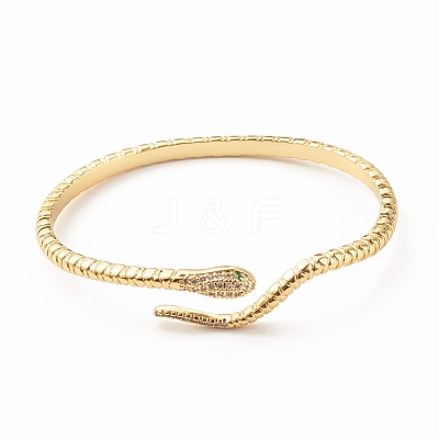 Green Cubic Zirconia Snake Wrap Open Cuff Bangle BJEW-B054-08G-1
