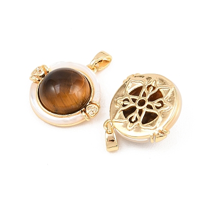 Natural Tiger Eye and Freshwater Shell Pendants KK-H538-24B-G-1