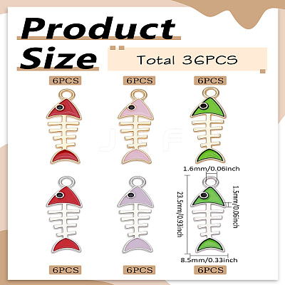 36Pcs 6 Colors Alloy Enamel Pendants ENAM-LP0002-34-1
