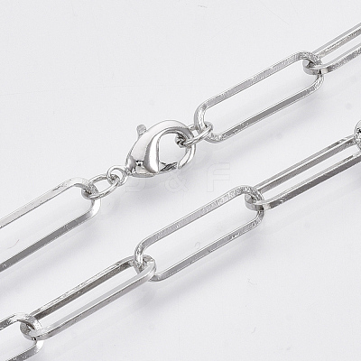 Brass Flat Oval Paperclip Chain Necklace Making MAK-S072-07B-P-1
