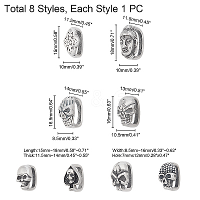 8Pcs 8 Style 304 Stainless Steel Slide Charms STAS-UN0021-02-1