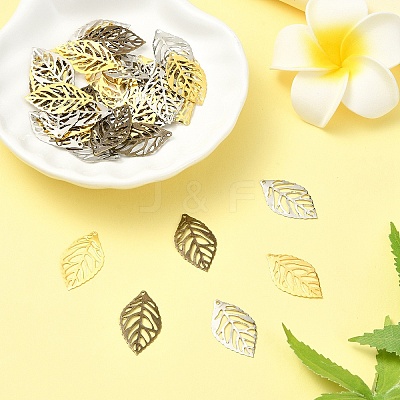 75Pcs 3 Colors Leaf Iron Pendants IFIN-YW0003-67-1