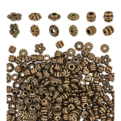 300Pcs 6 Styles Tibetan Style Alloy Spacer Beads FIND-PH0020-41AB-1