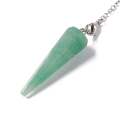 Natural Green Aventurine Hexagonal Pointed Cone Dowsing Pendulum Pendants G-G983-05P-03-1