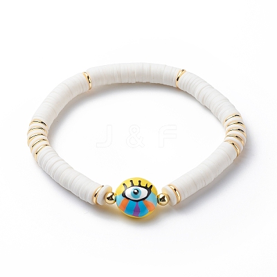 Handmade Polymer Clay Disc Surfer Stretch Bracelet BJEW-JB08825-1