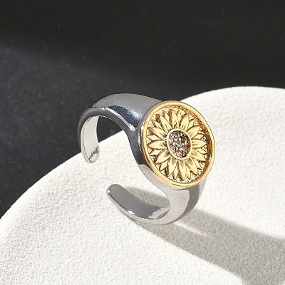 Brass Micro Pave Clear Cubic Zirconia Cuff Rings RJEW-G364-01GP-01-1