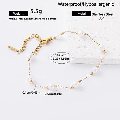 304 Stainless Steel Imitation Pearl Beaded Chain Bracelets for Women LH6839-4-1