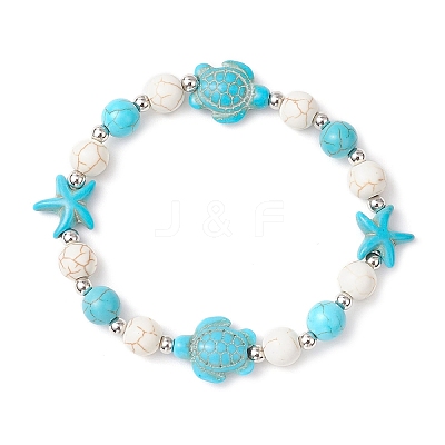 2Pcs Synthetic Turquoise Beaded Stretch Bracelets BJEW-TA00630-1