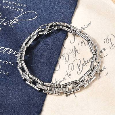 304 Stainless Steel Rectangle Link Chain Bracelets for Women Men BJEW-F488-64P-1