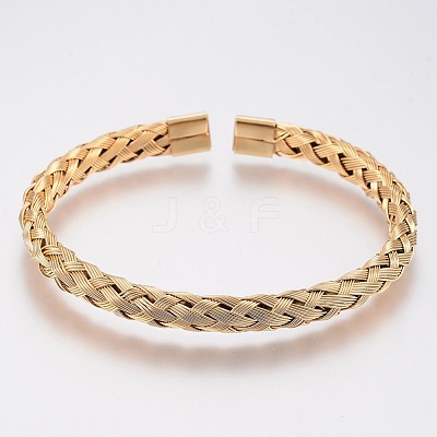 Ion Plating(IP) 304 Stainless Steel Cuff Bangles Torque Bangles BJEW-H570-27G-1