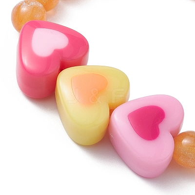 Imitation Cat Eye Resin Heart Beaded Stretch Bracelet for Kids BJEW-JB09569-1
