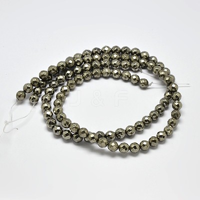 Natural Pyrite Round Beads Strands G-F197-08-8mm-1