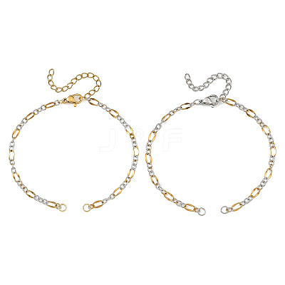 2Pcs Two Tone 304 Stainless Steel Oval Link Chains Bracelet Making AJEW-JB01665-1