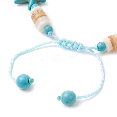 Synthetic Turquoise & Natural Freshwater Shell Beads Braided Bead Bracelets for Women BJEW-JB12024-02-1
