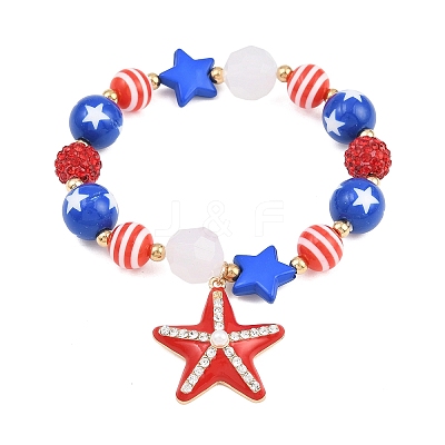 Independence Day Printed Resin Stretch Bead Bracelets for Women RE-CBA6B51-01-1