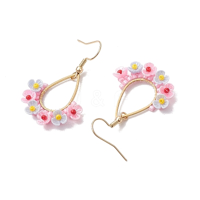 2Pairs Resin & Glass Seed Beads Teardrop Dangle Earrings EJEW-MZ00401-1