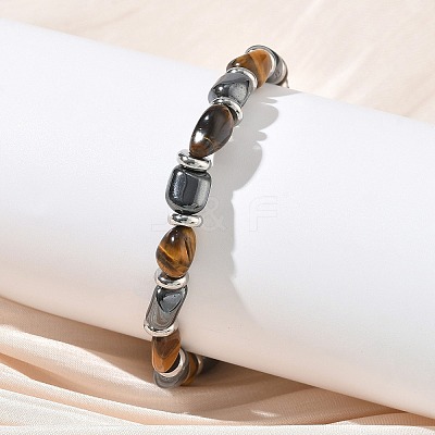 Natural Tiger Eye
& Non-magnetic Synthetic Hematite Beaded Braided Bead Bracelets for Men Women BJEW-Z148-08P-04-1