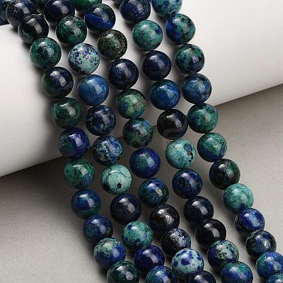 Natural Azurite Beads Strands G-G475-A04-8mm-1