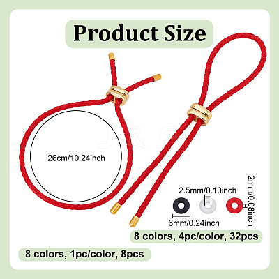 8Pcs 8 Colors Microfiber Cord Slider Bracelets BJEW-UN0001-86-1