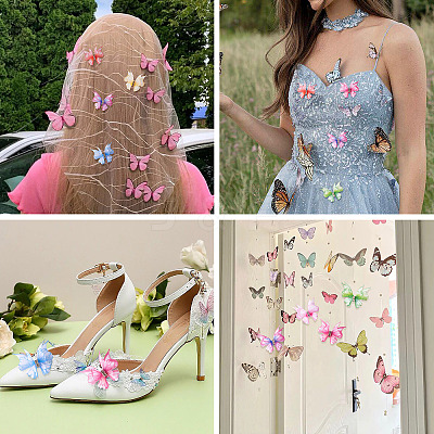 56Pcs 8 Colors Cloth Butterfly Ornament Accessories DIY-TA0014-28-1