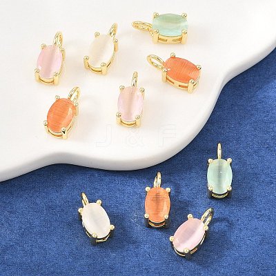 Brass Cat Eye Pendants KK-C251-09B-G-1