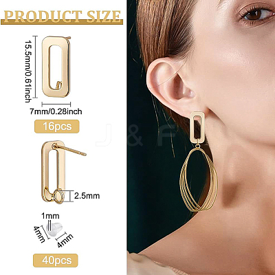 16Pcs Brass Rectangle Stud Earring Findings KK-BC0008-51-1