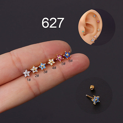 Flower 316L Surgical Stainless Steel Micro Pave Cubic Zirconia Cartilage Earrings WG558ED-01-1