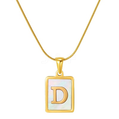Stainless Steel Snake Bone Chain Alphabet Necklace with Shell Pendant WD3660-4-1