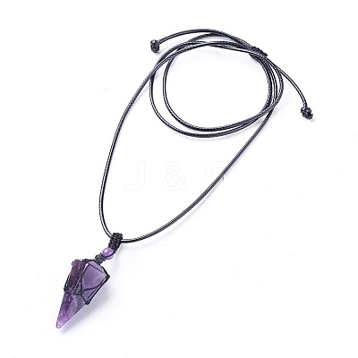 Natural Amethyst Pendants Necklaces LS-NJEW-E140-A02-1