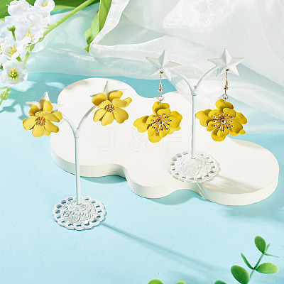 2 Pairs 2 Styles Iron Flower Dangle Earrings and Sweet and Stylish Multi-layer Petal Flower Stud Earrings EJEW-TA0001-80C-1