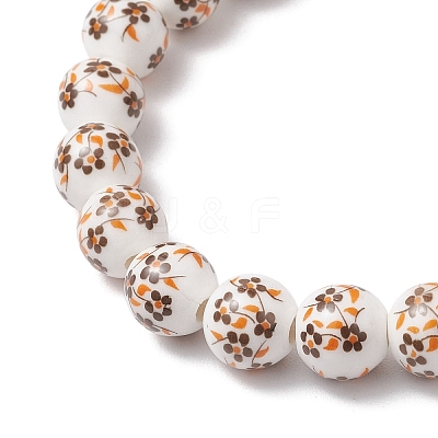 2Pcs Handmade Flower Printed Porcelain Ceramic Beaded Stretch Bracelets BJEW-JB11910-1