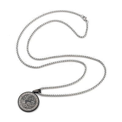 Retro Mandala 201 Stainless Steel Box Chain Constellation Pendant Necklaces for Women Men NJEW-M223-01I-1