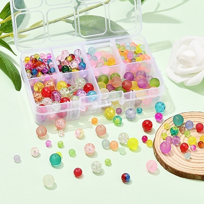 452Pcs 6 Style Transparent Crackle & Frosted Glass Beads CCG-YW0001-07-1