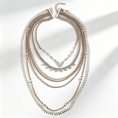 Boho Alloy Crystal Rhinestone Multi Layered Necklaces with Teardrop Tassel WG7D1FE-01-1