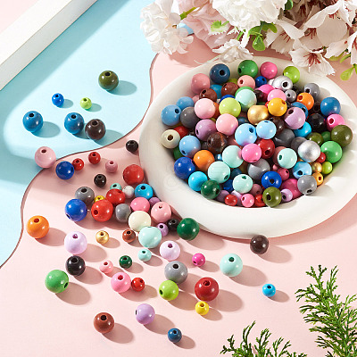 300Pcs 3 Styles Round Natural Wood Beads WOOD-TA0003-04-1