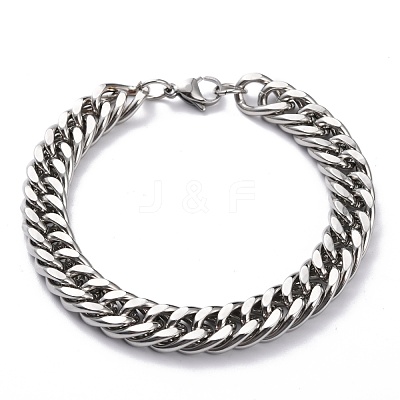 Tarnish Resistant 304 Stainless Steel Cuban Link Chain Bracelets STAS-A028-B064P-A-1