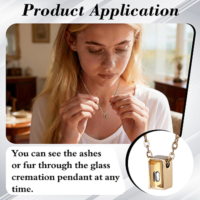 304 Stainless Steel with Clear Glass Rectangle Pendant Urn Ashes Necklaces for Women Men NJEW-WH0013-83G-1